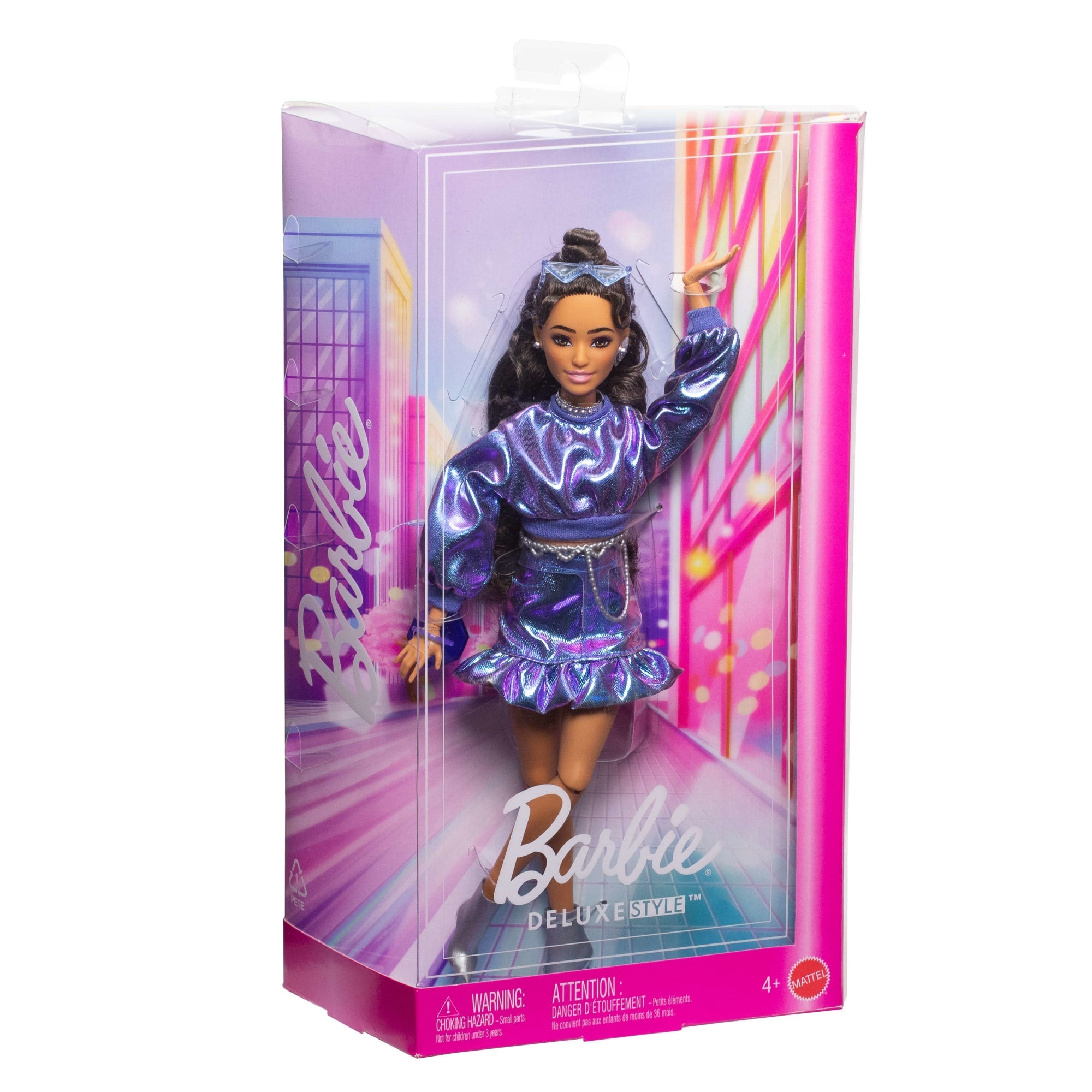 Barbie Deluxe Style-Modepuppe #7 in Blauem Metallic-Top Und Rock Mit Accessoires, Brünett