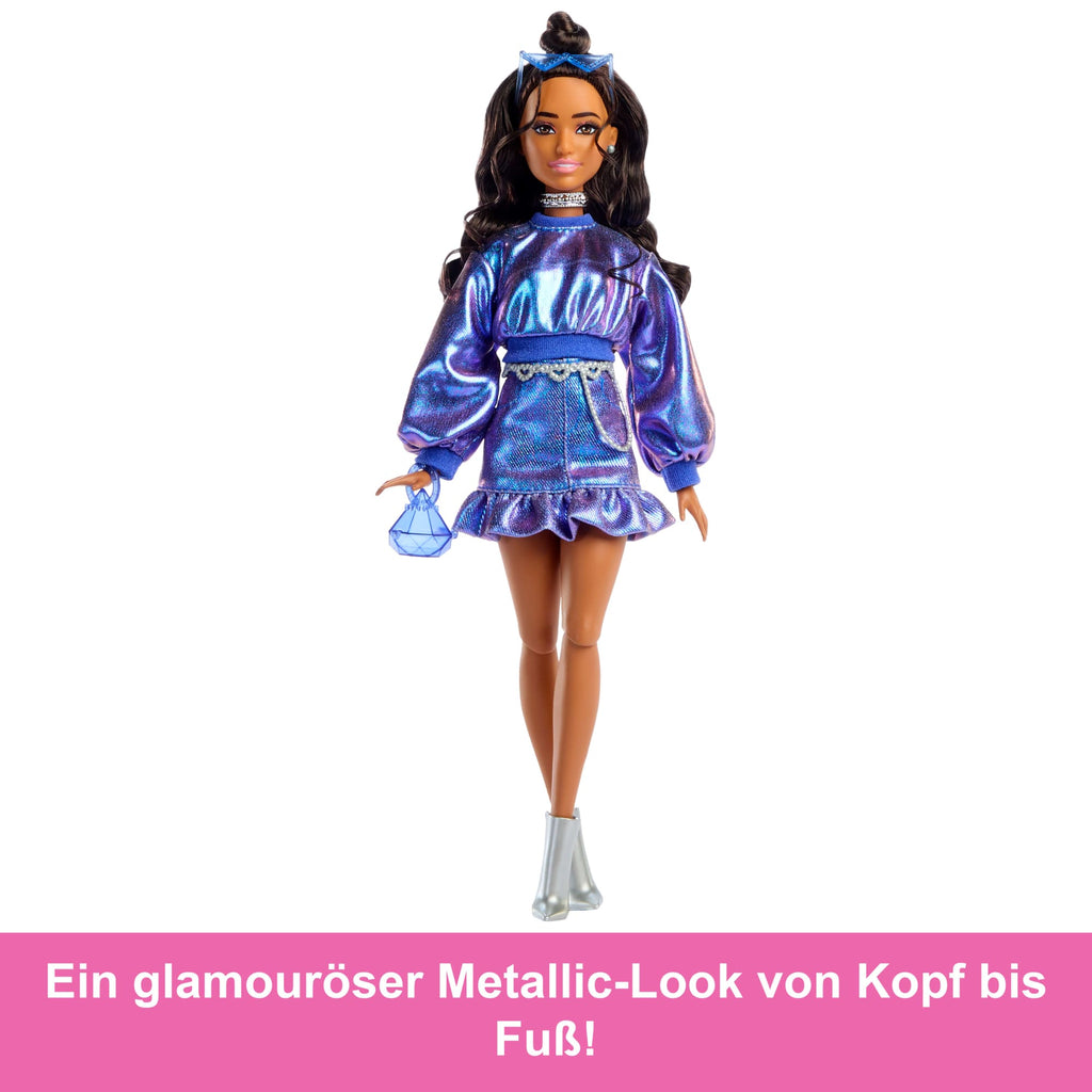 Barbie Deluxe Style-Modepuppe #7 in Blauem Metallic-Top Und Rock Mit Accessoires, Brünett