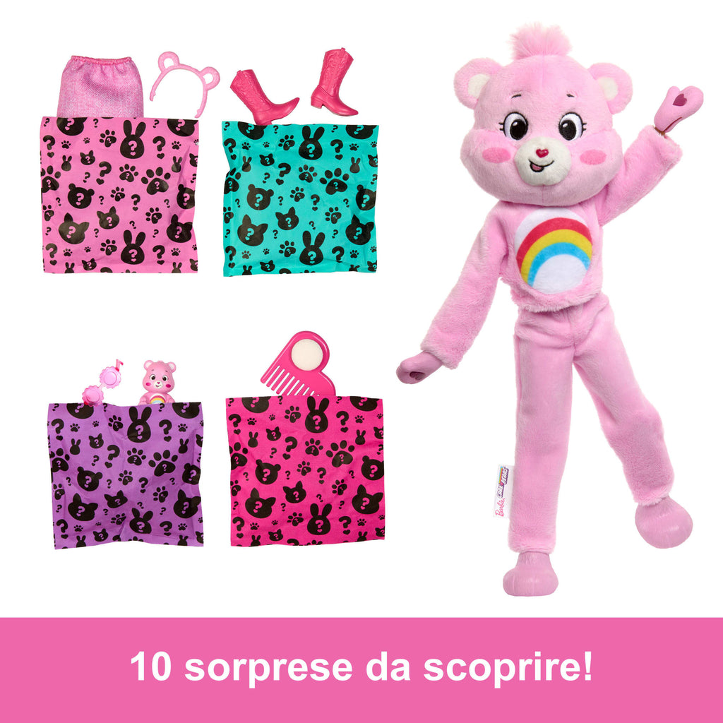 Bambola Barbie Cutie Reveal Serie Care Bears Con Accessori in Costume Di Peluche Di Cheer Bear, 10 Sorprese