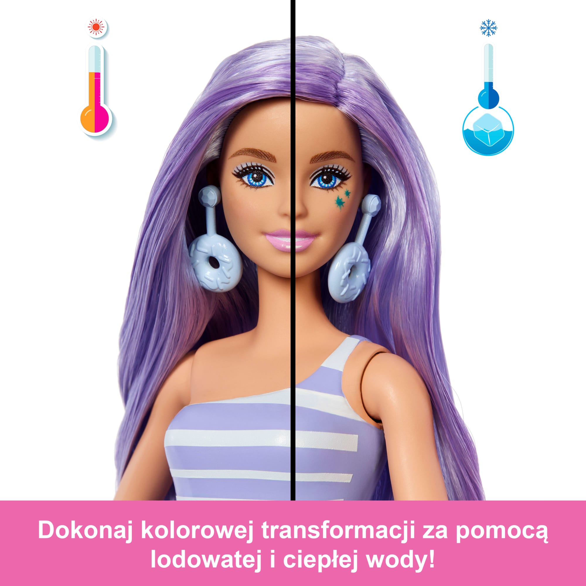 Barbie Pop Reveal Seria Stylowy deser Lalka, figurka zwierzątka i akcesoria Zestaw fioletowy Zabawka 3+