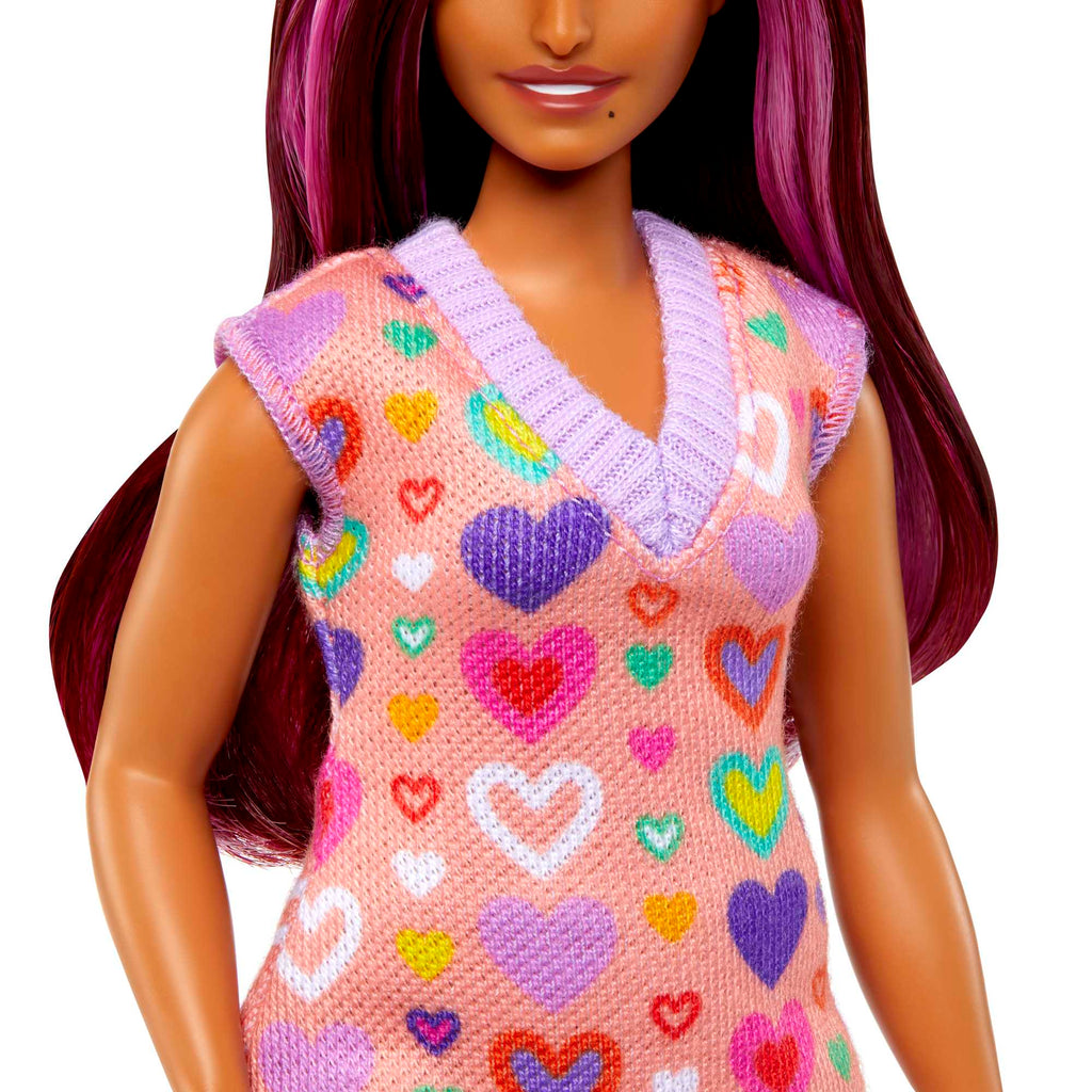 Barbie Fashionistas Puppe Nr. 207 Mit Pinkfarbenen Strähnen Und Kleid Mit Herzaufdruck