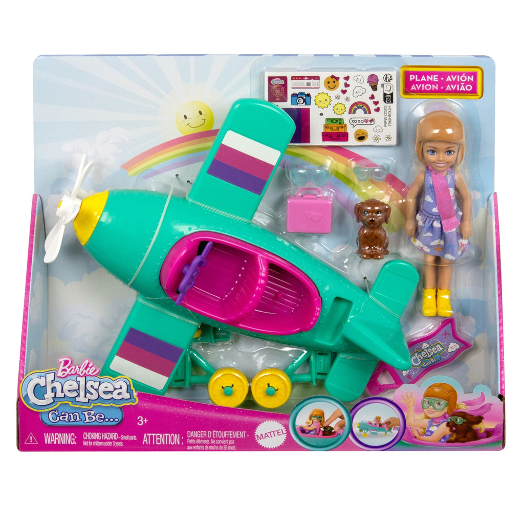 Barbie Chelsea-Spielset Aus Puppe Und Flugzeug, Zweisitzerflugzeug Mit Drehpropeller Und 7 Zubehörteilen