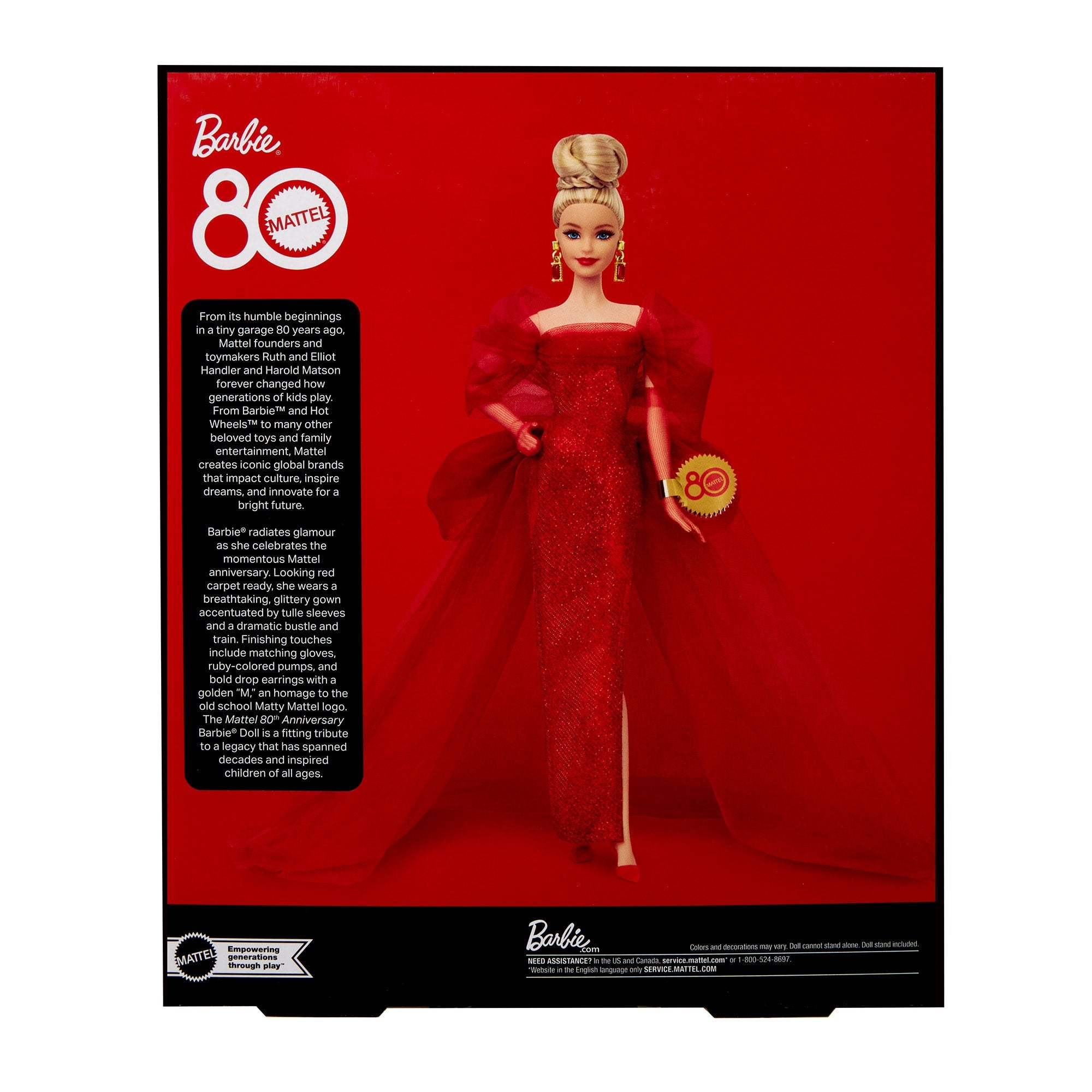 Muñeca Barbie Signature Coleccionable Del 80. Aniversario De Mattel, Vestido De Tul Rojo Brillante, Pelo Rubio