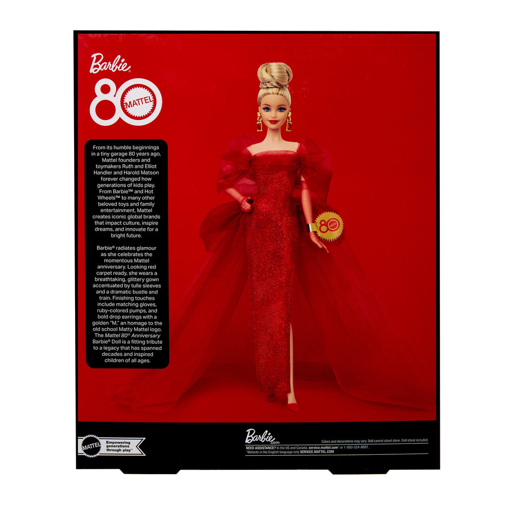 Barbie Signature, Bambola Da Collezione, 80 Anniversario Mattel, Abito in Tulle Rosso Scintillante, Bionda