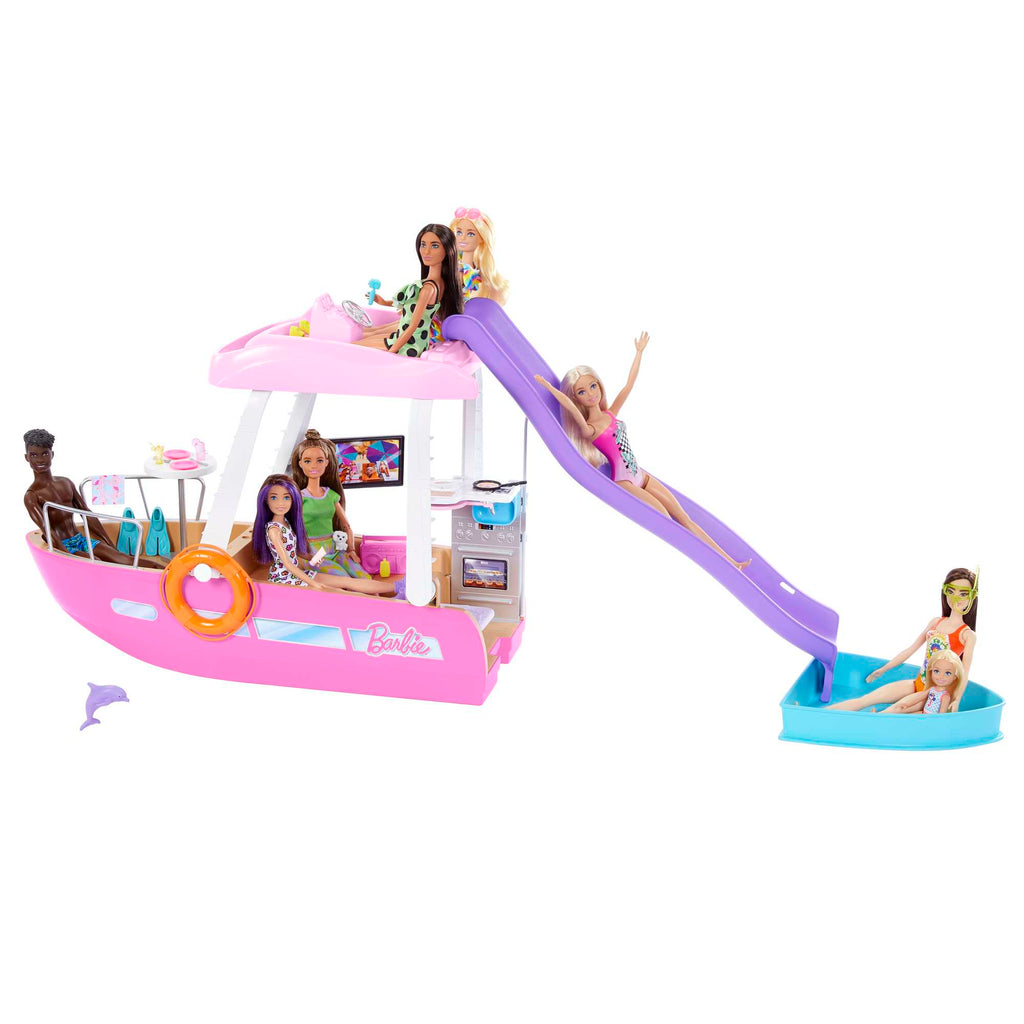 Conjunto De Juego Barbie Dream Boat Con Barco Con Piscina, Tobogán Y Accesorios
