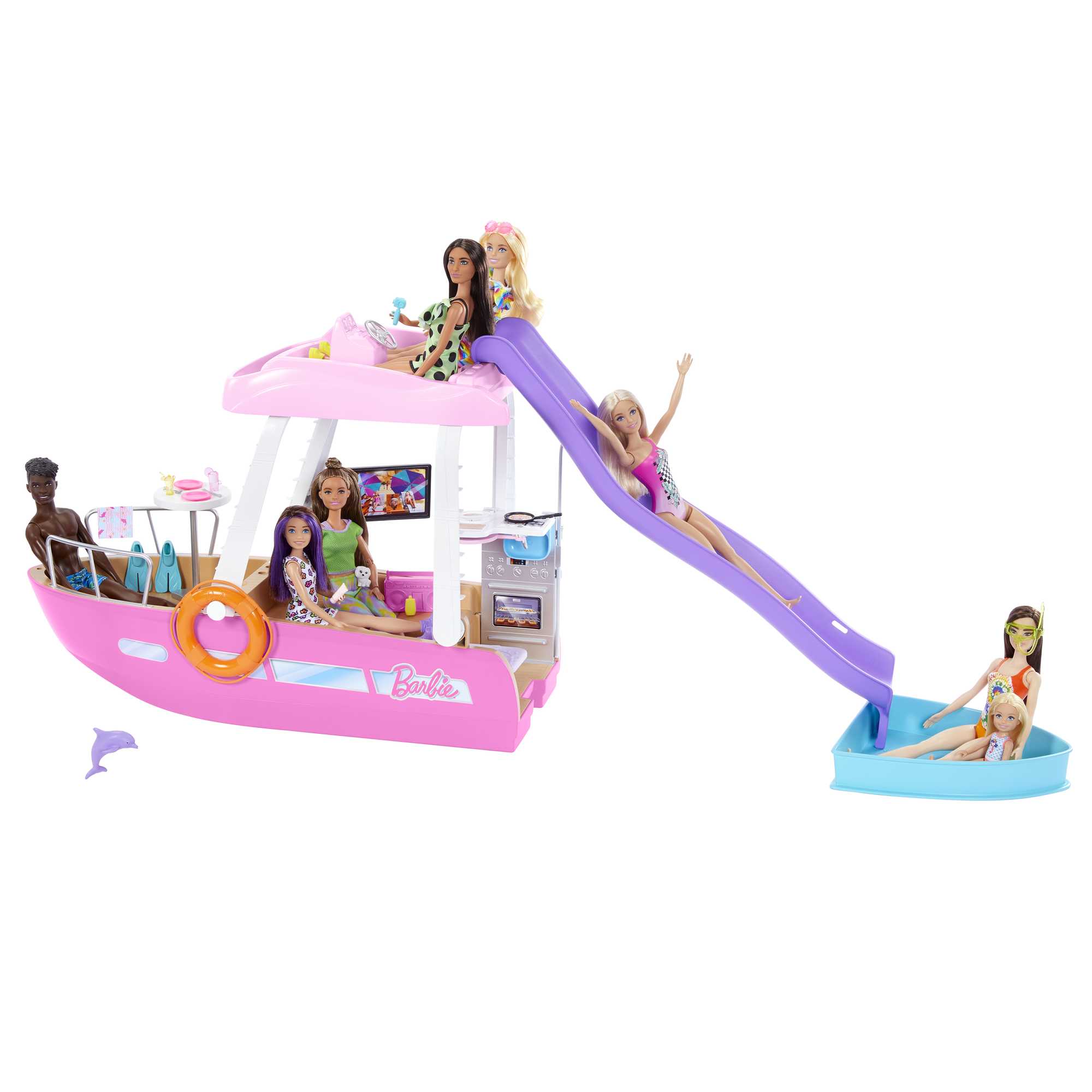 Conjunto De Juego Barbie Dream Boat Con Barco Con Piscina, Tobogán Y Accesorios