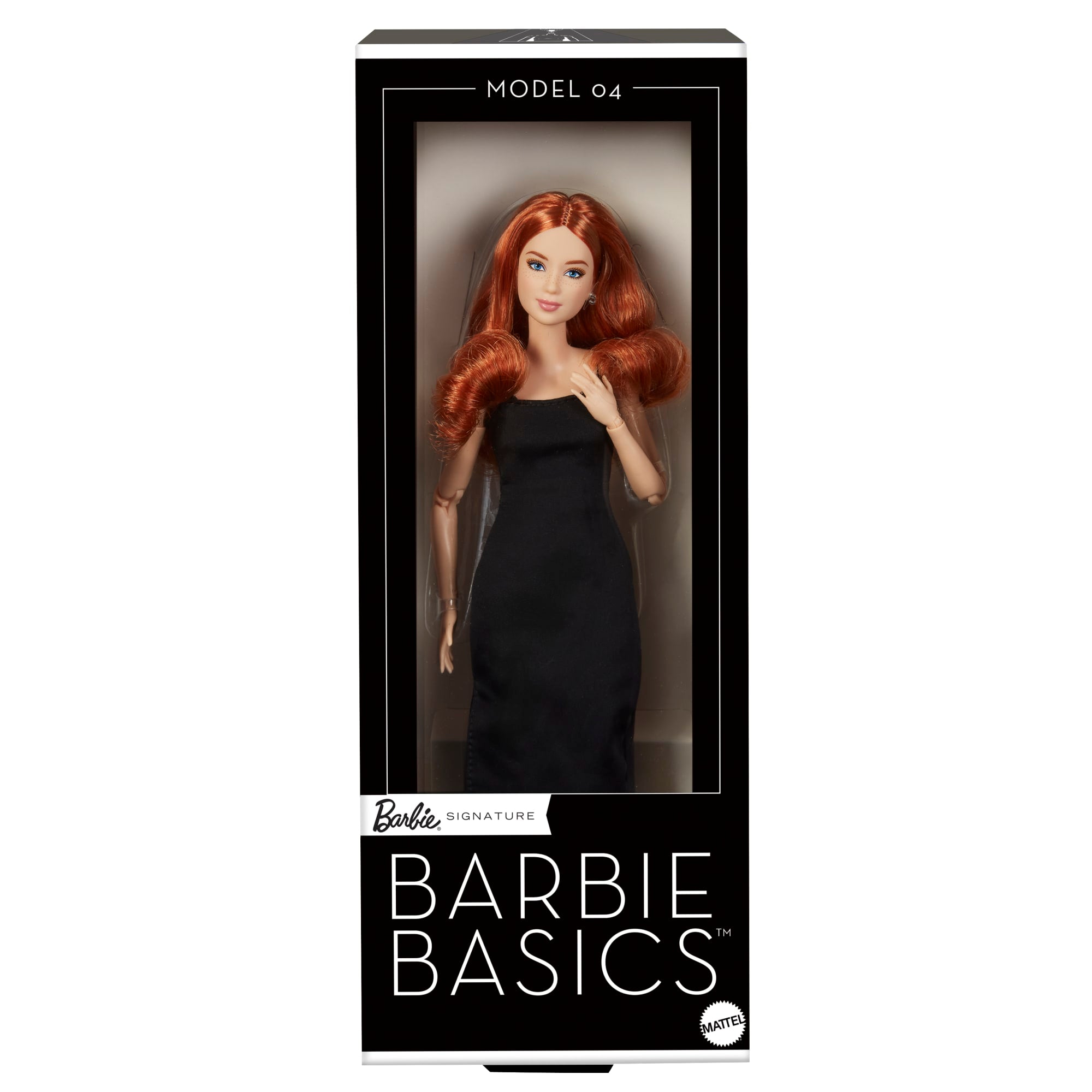 Muñeca De Coleccionista Barbie Basics Modelo 04 Con Pelo Rojo Rizado, Vestido Negro Y Zapatos De Plataforma