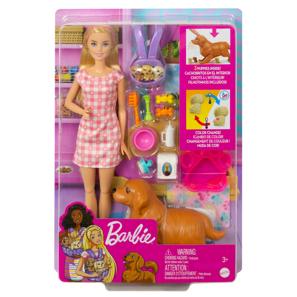 Barbie Newborn Pups Playset With Doll & Animal Toys