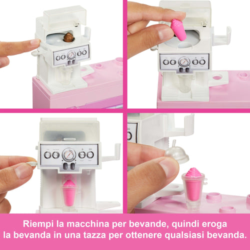Barbie Caffetteria, Playset Con Bambola Barista Bionda, Macchinetta Per Il Caffè Funzionante E Oltre 10 Accessori