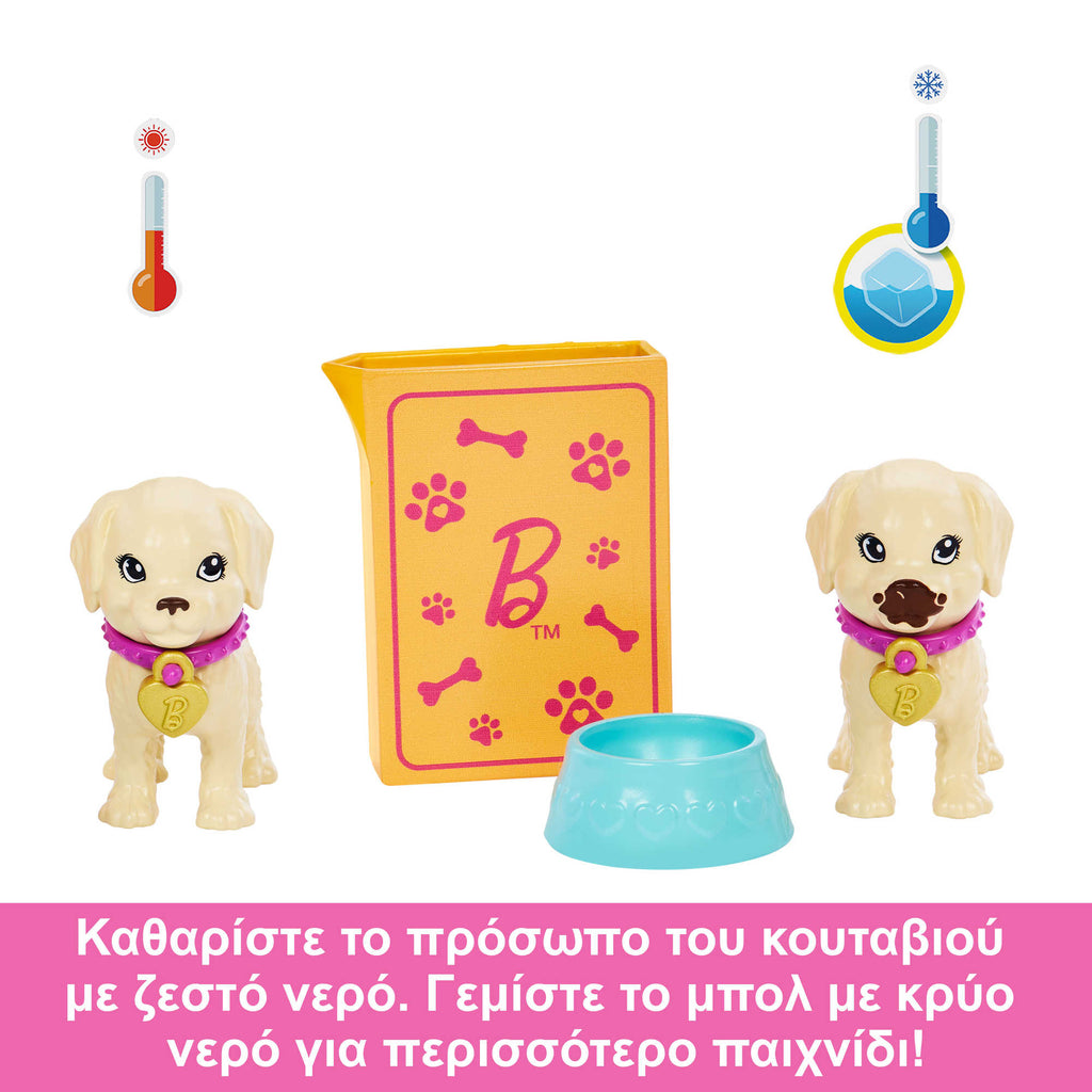 Barbie Κούκλα Και Αξεσουάρ Σετ Παιχνιδιού Με Κούκλα, 2 Σκυλάκια Και Αλλαγή Χρώματος