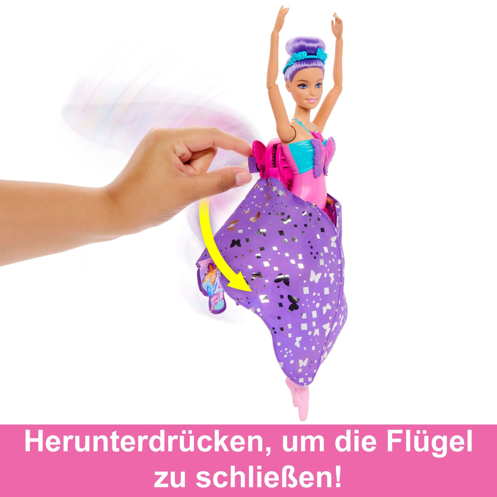 Barbie Tanz Und Flatter Puppe Mit 2-In-1-Verwandlung Von Der Tänzerin Zum Schmetterling, Violette Haare