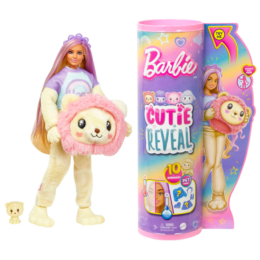 Barbie Cutie Reveal Poupée Barbie et accessoires, costume lion en peluche