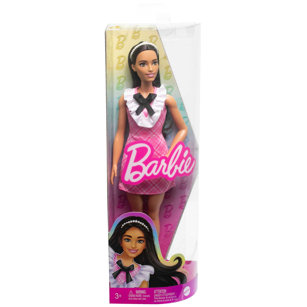 Barbie-Barbie Fashionistas 209-Poupée Cheveux Noirs, Robe Écossaise