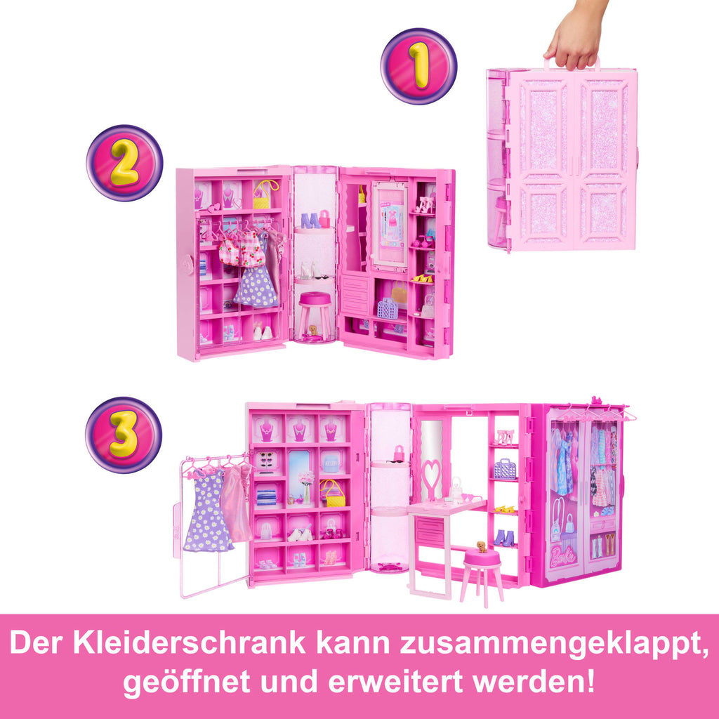 Barbie Traumkleiderschrank Spielzeug, Spielset Mit Modepuppe, Moden Und Accessoires, Knapp 1 M Breit Mit Mehr Als 25 Teilen