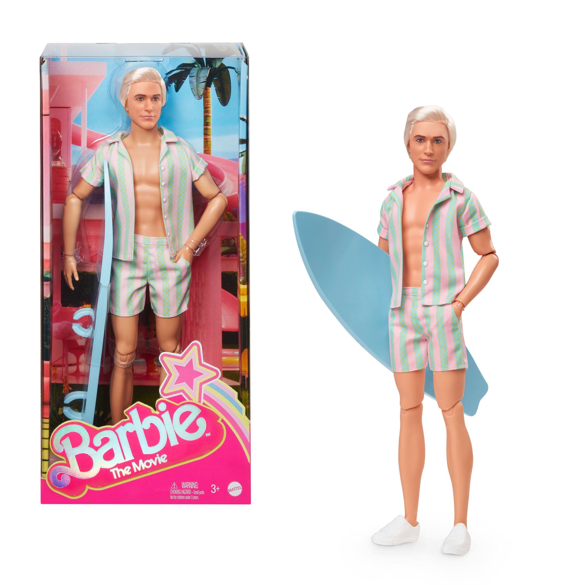 Barbie Il Film Ken, Bambola Con Completo Da Spiaggia A Righe Pastello