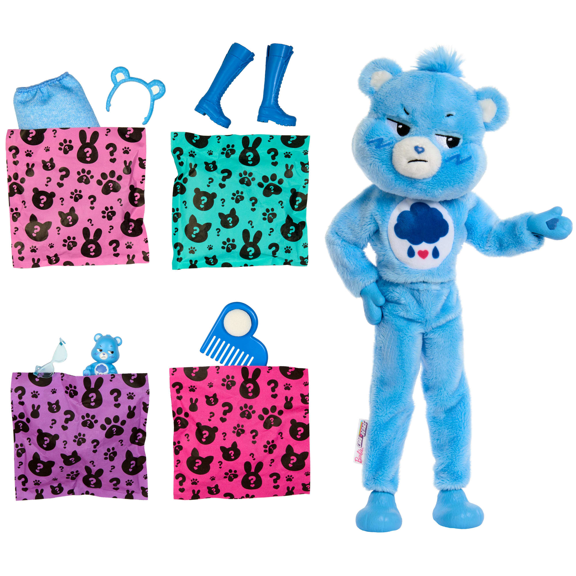 Muñeca Barbie Cutie Reveal De La Colección Care Bears Con Accesorios, Viene Con Un Disfraz De Peluche Del Osito Quejoso Y 10 Sorpresas