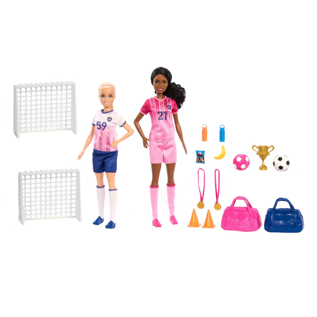 Barbie Futbol Oyun Seti, 2 Bebek 15 Aksesuar, 2 Kale, 2 Futbol Topu Ve Daha Fazlası
