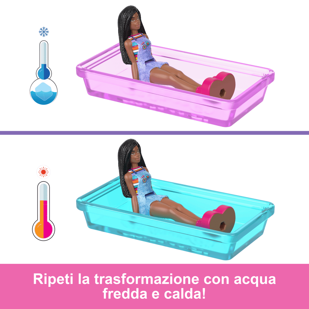 Set Bambola E Veicolo Barbie Mini Barbieland Con Bambola Da 3,8 Cm E Camper Dei Sogni Con Piscina Cambia-Colore