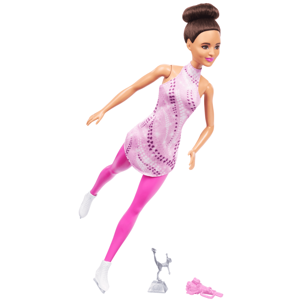 Barbie Beroepenfiguur Kunstschaatsster En Accessoires, Brunette In Verwijderbaar Schaatspak Met Beker