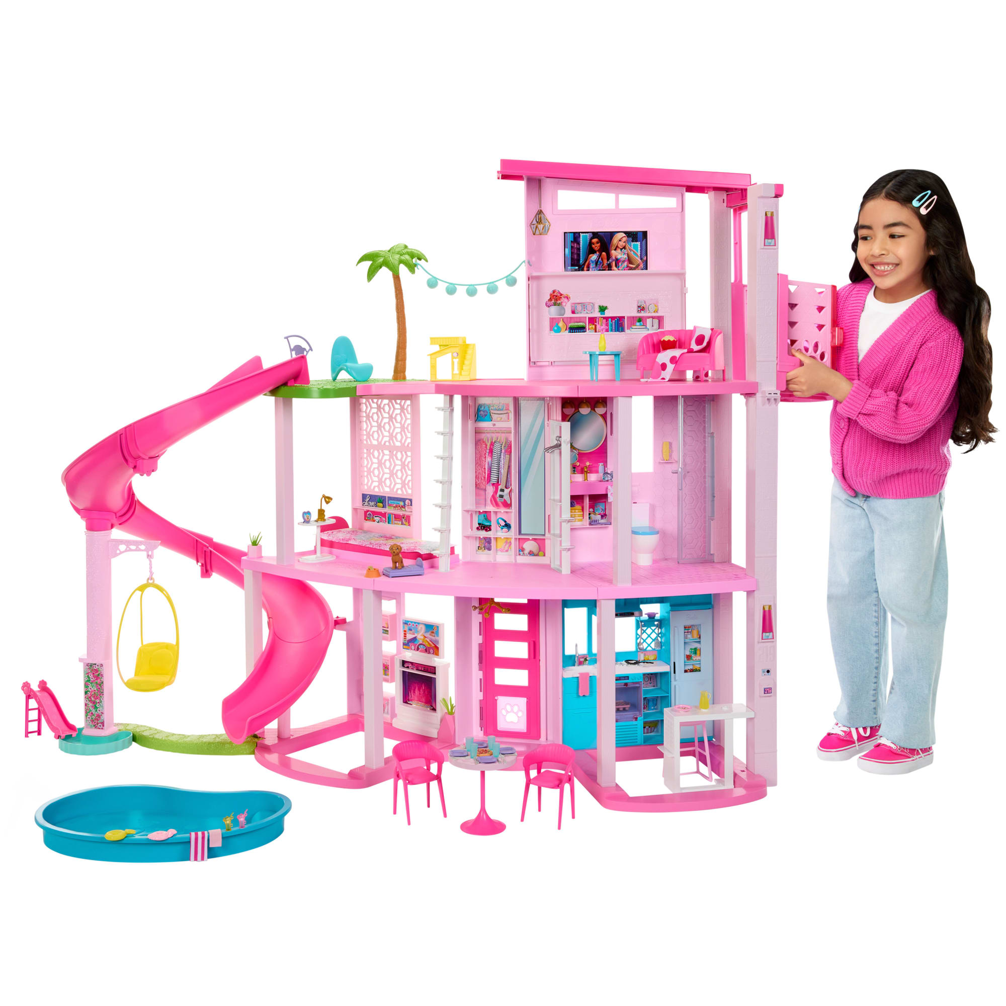 Barbie Casa Dei Sogni, Con Oltre 75 Oggetti, Festa in Piscina, Casa Delle Bambole Con Scivolo A 3 Piani