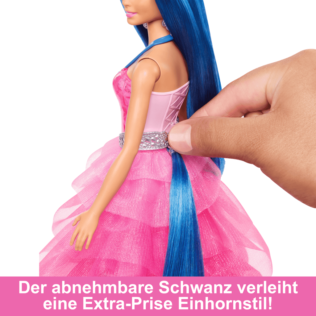 Barbie Einhorn-Spielzeug, Puppe Zum 65. Jubiläum Mit Blauen Haaren, Pinkfarbenem Kleid Und Haustier-Einhorn