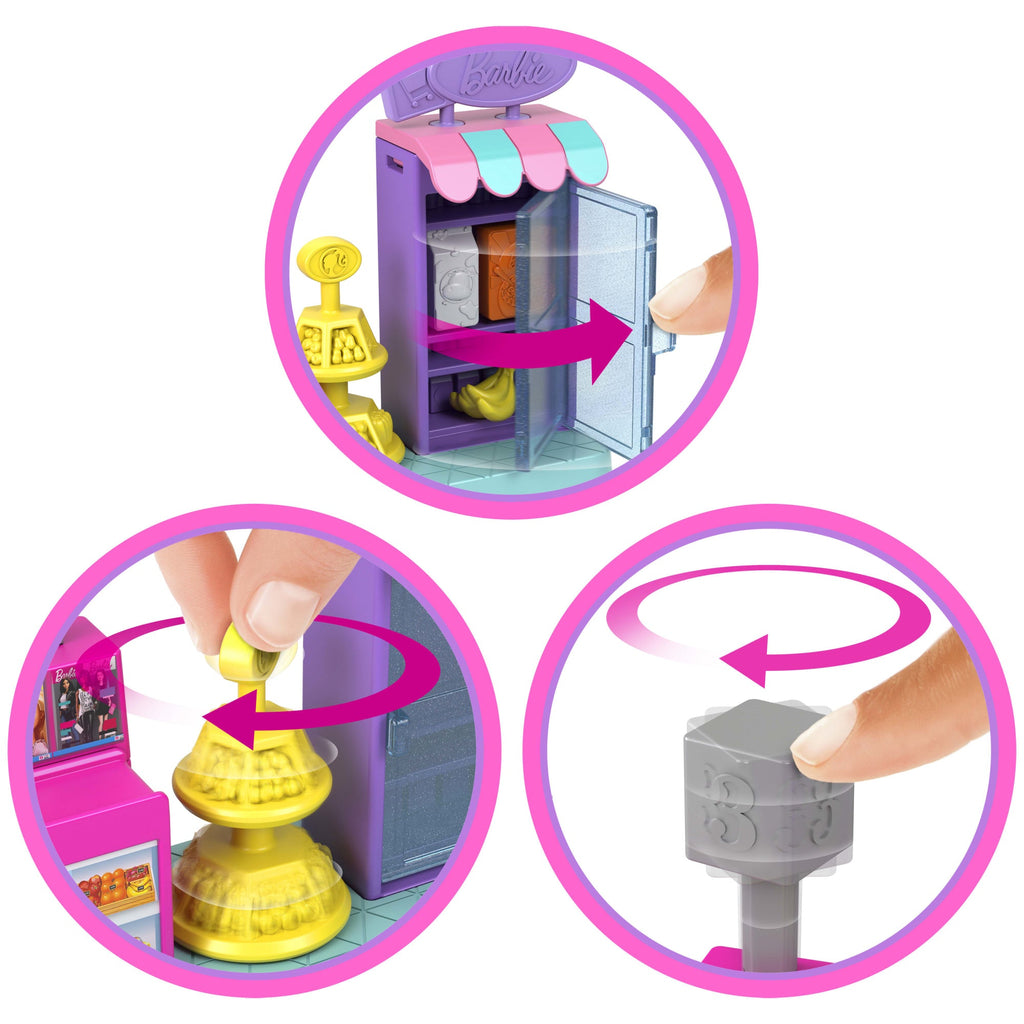 Mini Supermercado Barbieland Coleccionable Playset Con Muñeca Barbie De 1,5 Pulgadas, Zonas De Juego Interactivas Para Divertirse Contando Historias