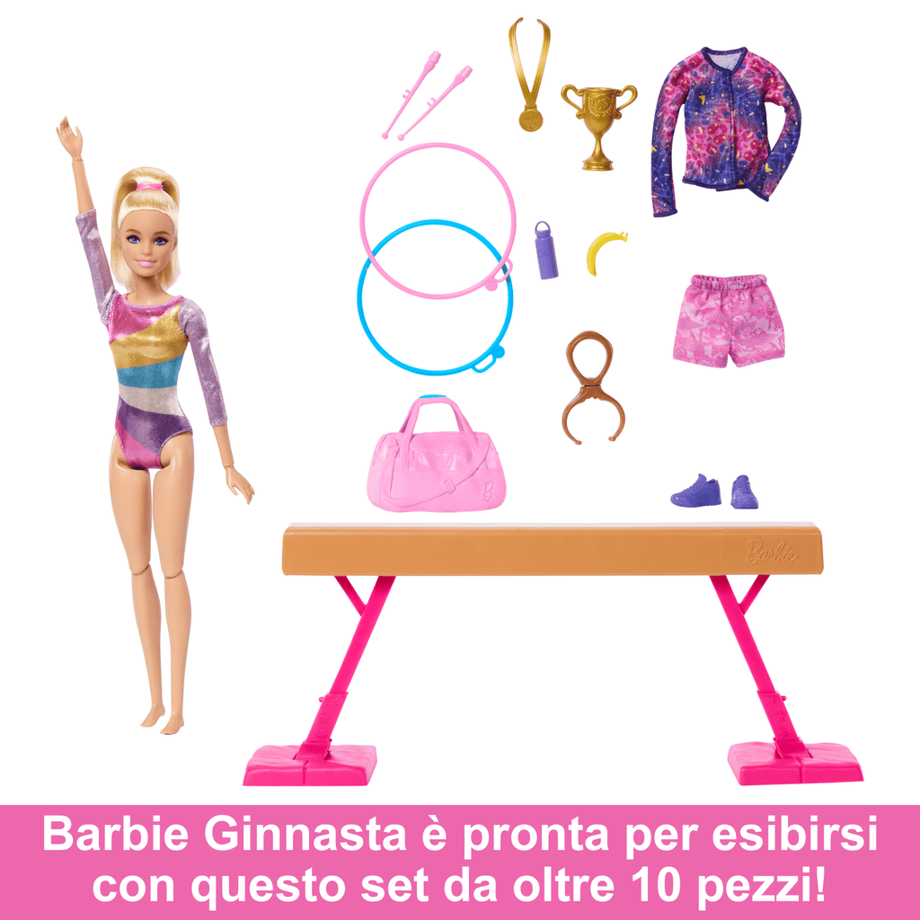 Barbie Ginnastica Artistica, Playset Con Bambola Bionda, Trave, Più Di 10 Accessori E Funzione Flip