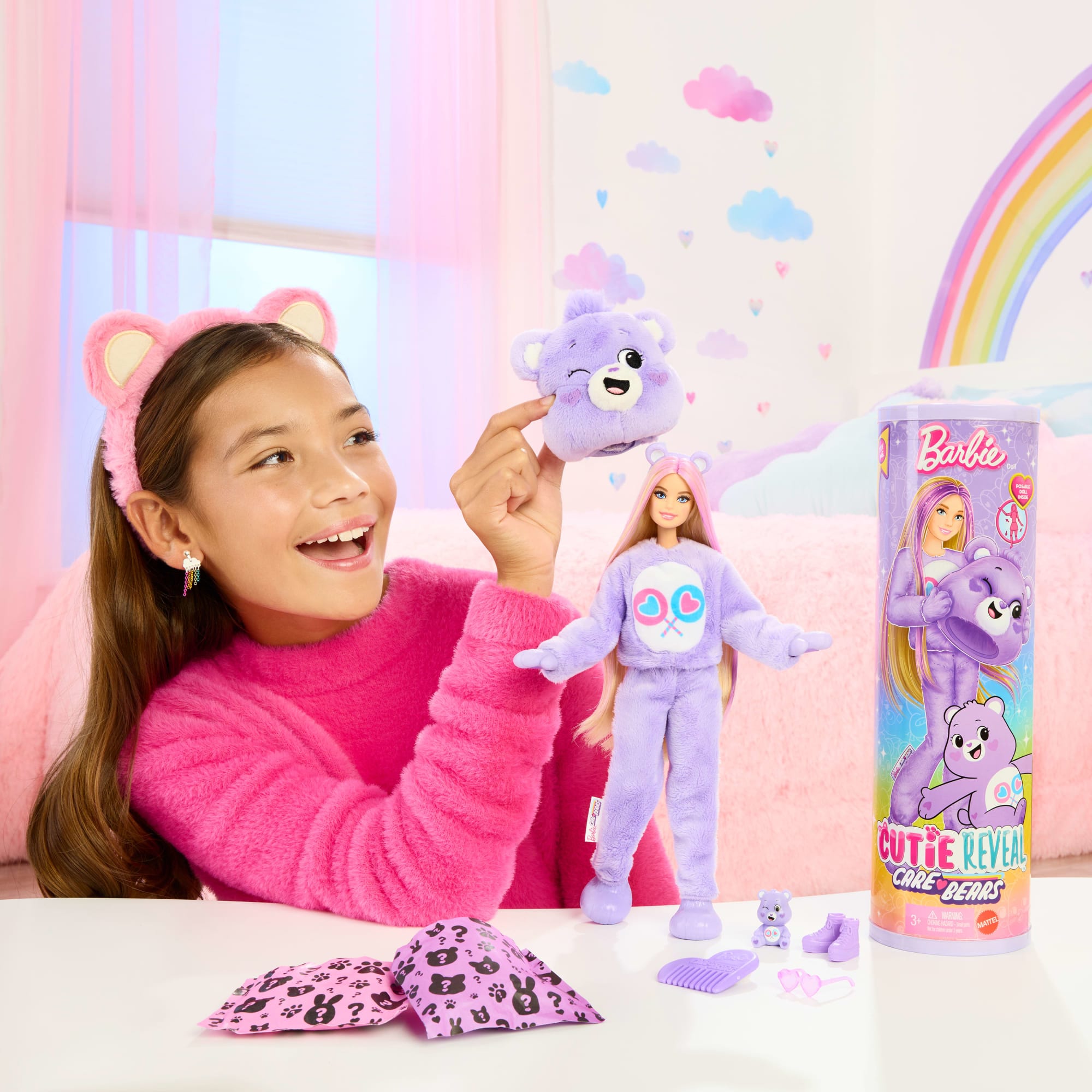 Poupée Barbie Cutie Reveal Bisounours Tougentille Mauve