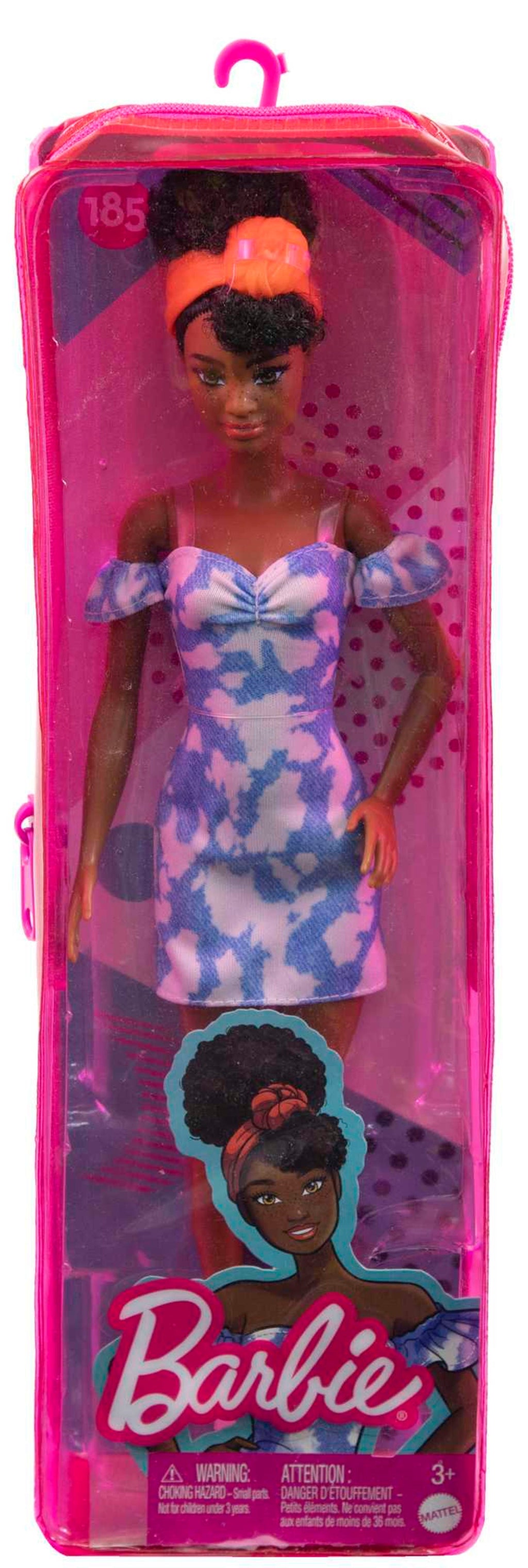 Barbie Fashionistas Puppe Im Schulterfreien Gebleichten Jeanskleid, Schwarze Haare, Bandana, Für Kinder Von 3 Bis 8 Jahren
