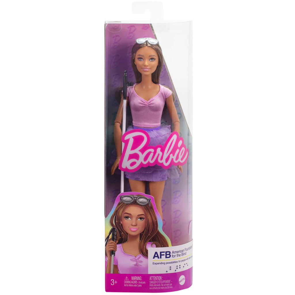 Barbie Fashionistas Doll #228 Blind Barbie Doll Wearing Pastel Outfit With Cane And Sunglasses