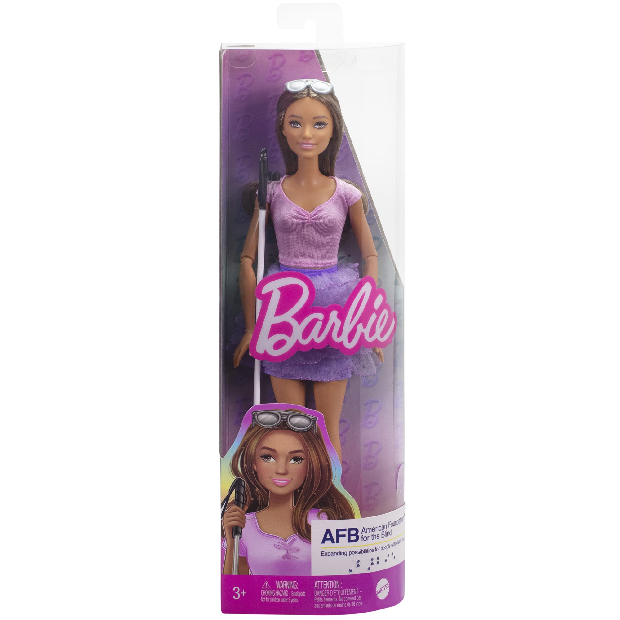 Barbie Fashionistas Doll #228 Blind Barbie Doll Wearing Pastel Outfit With Cane And Sunglasses