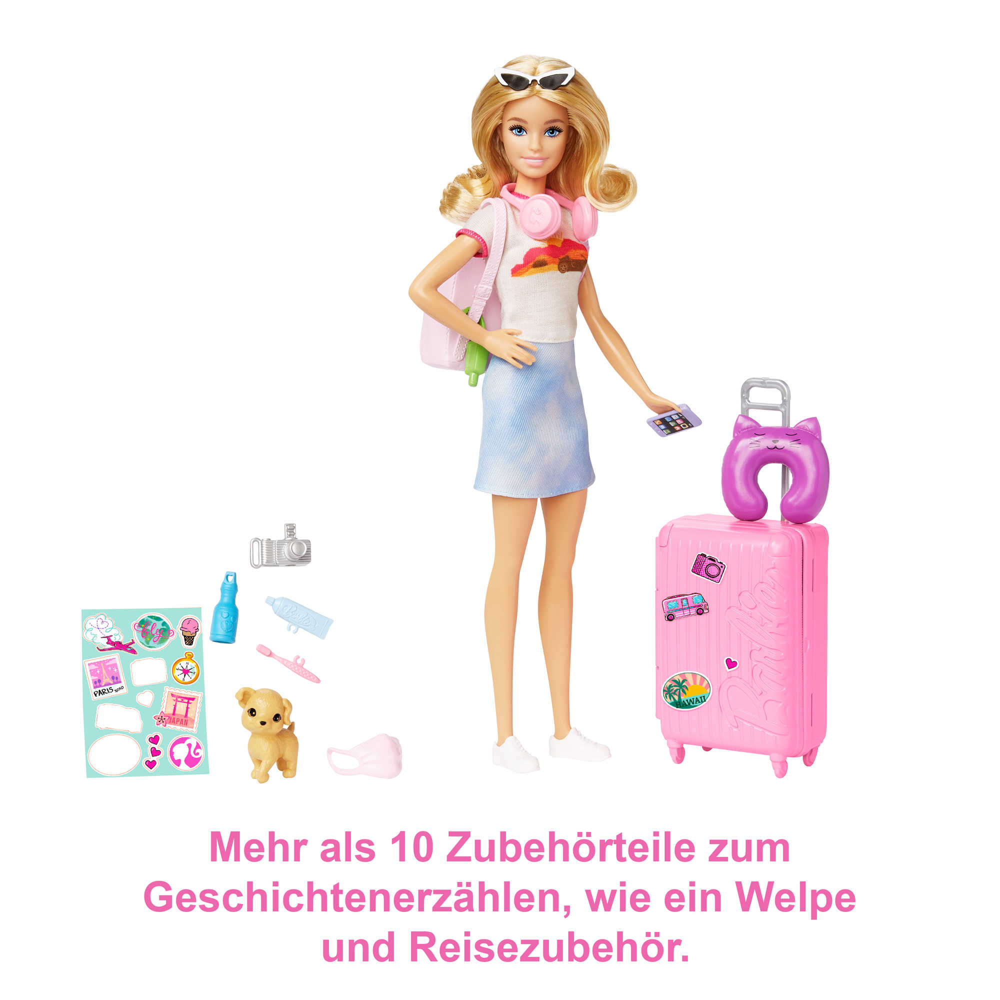 Barbie Reise-Puppe (Blond), Anziehpuppe Mit Hund & Urlaubs-Zubehör
