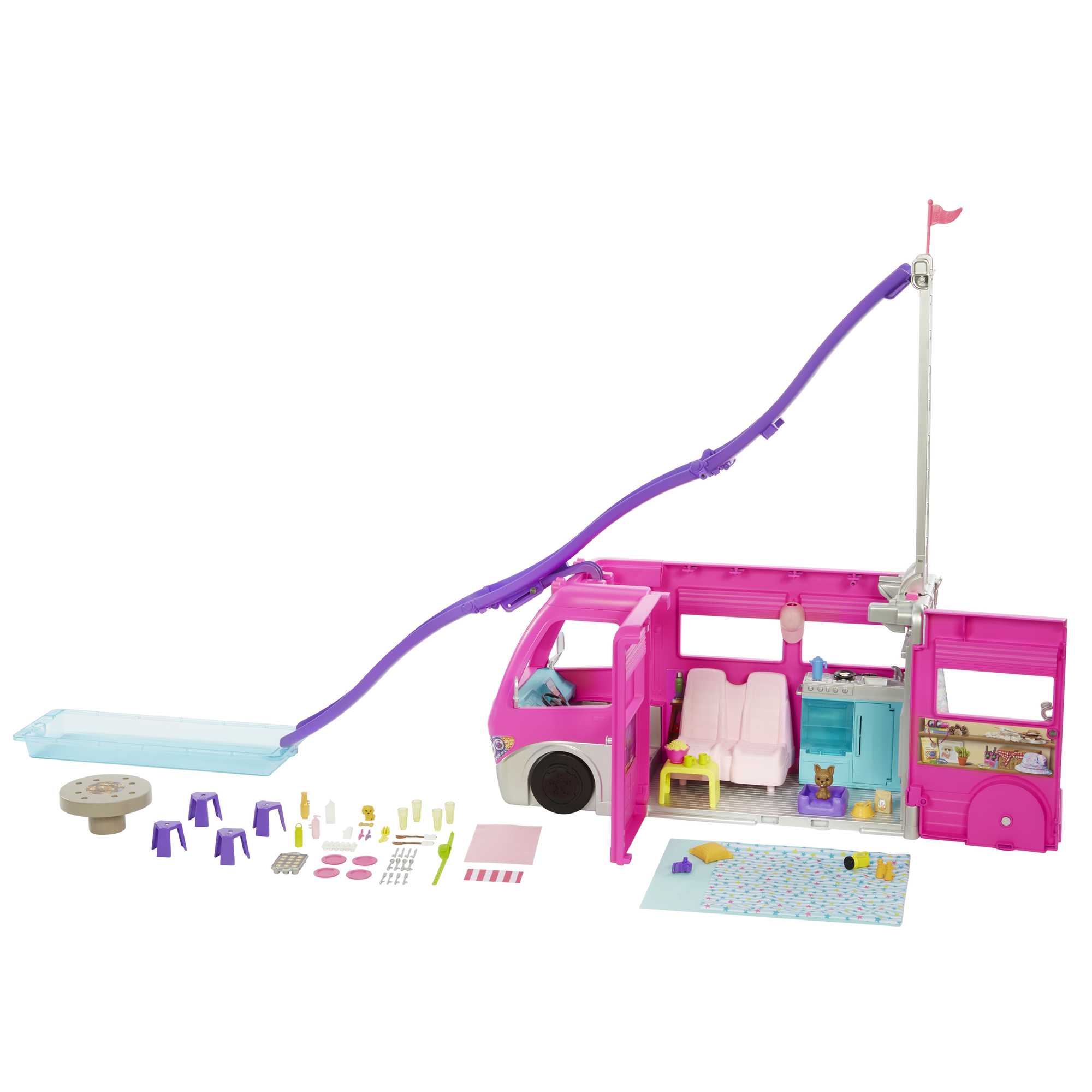 Barbie Dreamcamper, Ruim 73 Cm Hoog Met Zwembad, Glijbaan En Meer Dan 60 Accessoires