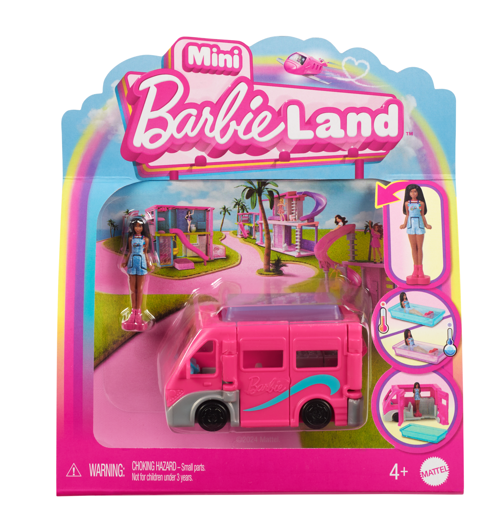 Set Bambola E Veicolo Barbie Mini Barbieland Con Bambola Da 3,8 Cm E Camper Dei Sogni Con Piscina Cambia-Colore