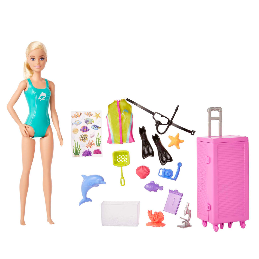 Barbie Poppen En Accessoires, Zeebioloog, Pop (Blond) En Mobiel Laboratorium, Speelset Met Meer Dan 10 Onderdelen