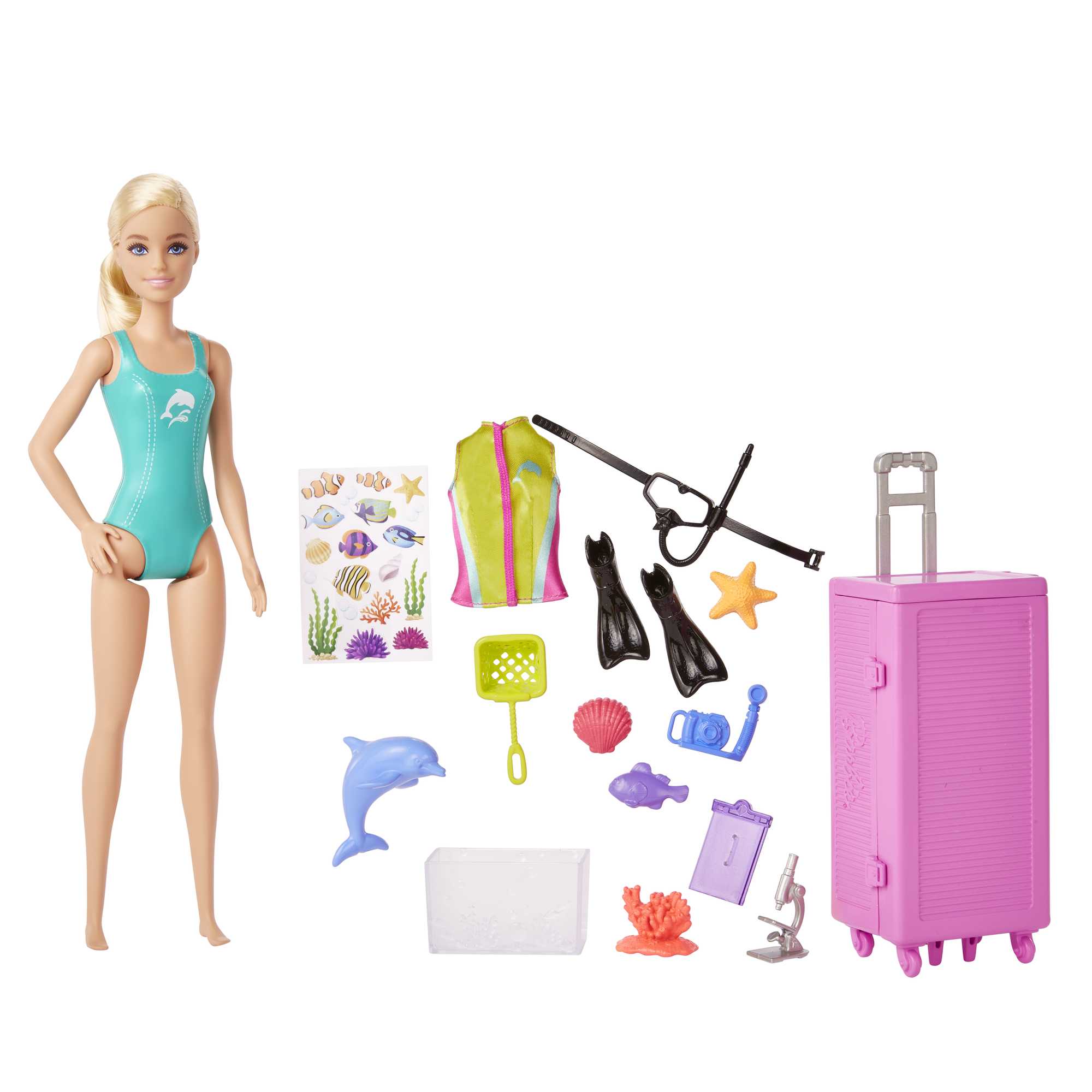 Barbie Poppen En Accessoires, Zeebioloog, Pop (Blond) En Mobiel Laboratorium, Speelset Met Meer Dan 10 Onderdelen