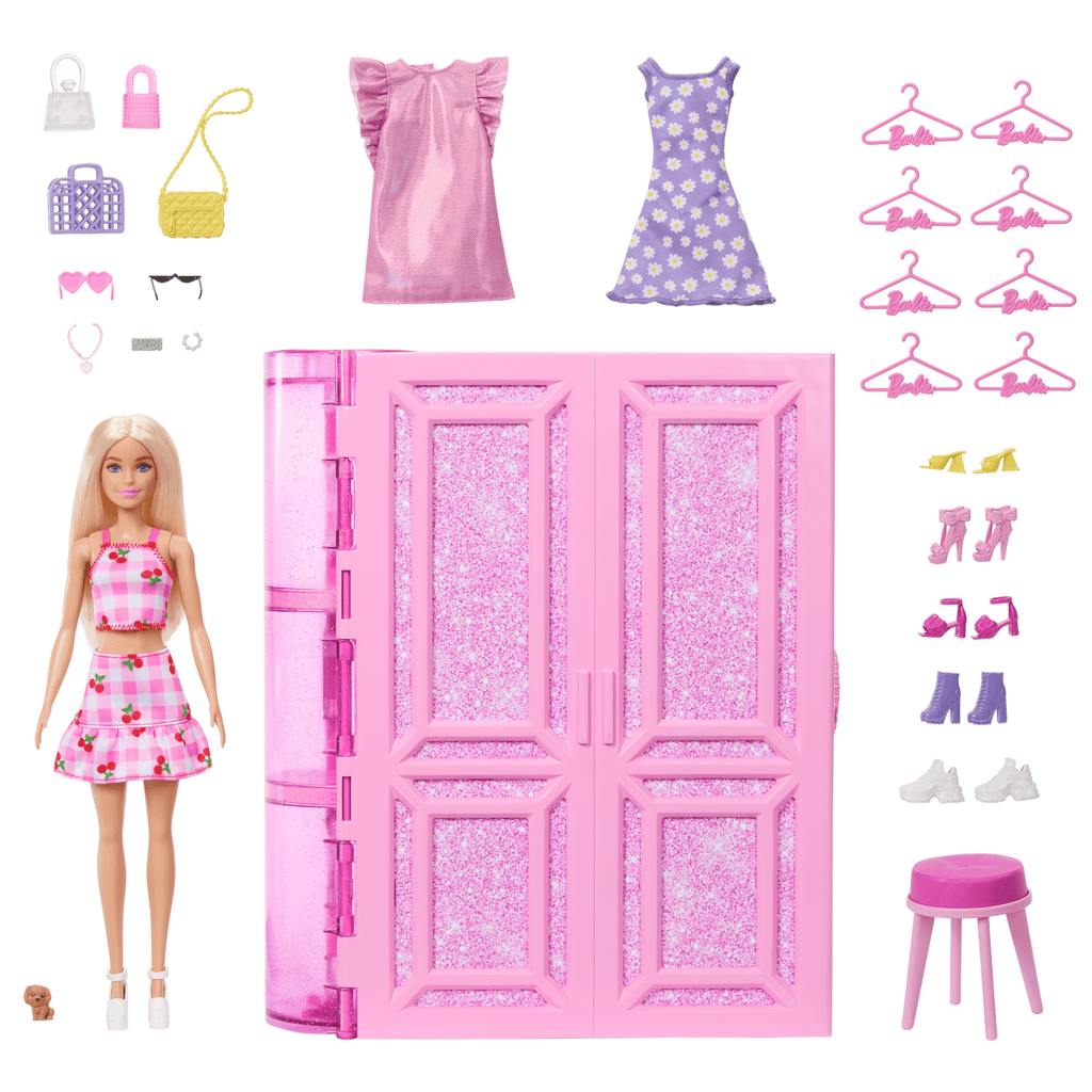 Barbie Super Kledingkast Speelgoedspeelset Met Modepop, Kleding En Accessoires, 90 Cm Breed Met Meer Dan 25 Onderdelen