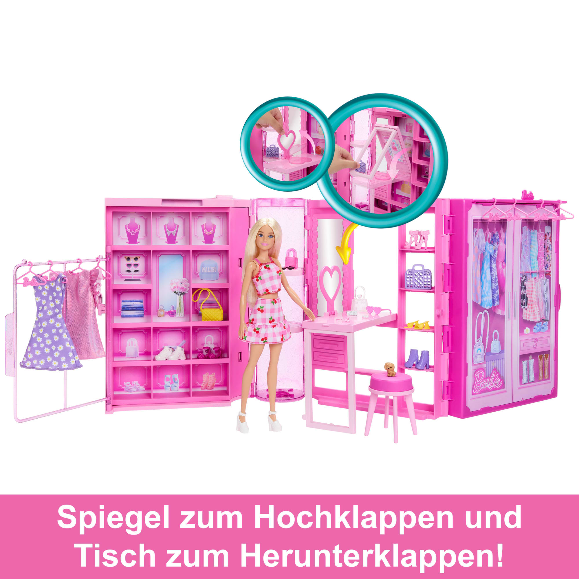 Barbie Traumkleiderschrank Spielzeug, Spielset Mit Modepuppe, Moden Und Accessoires, Knapp 1 M Breit Mit Mehr Als 25 Teilen