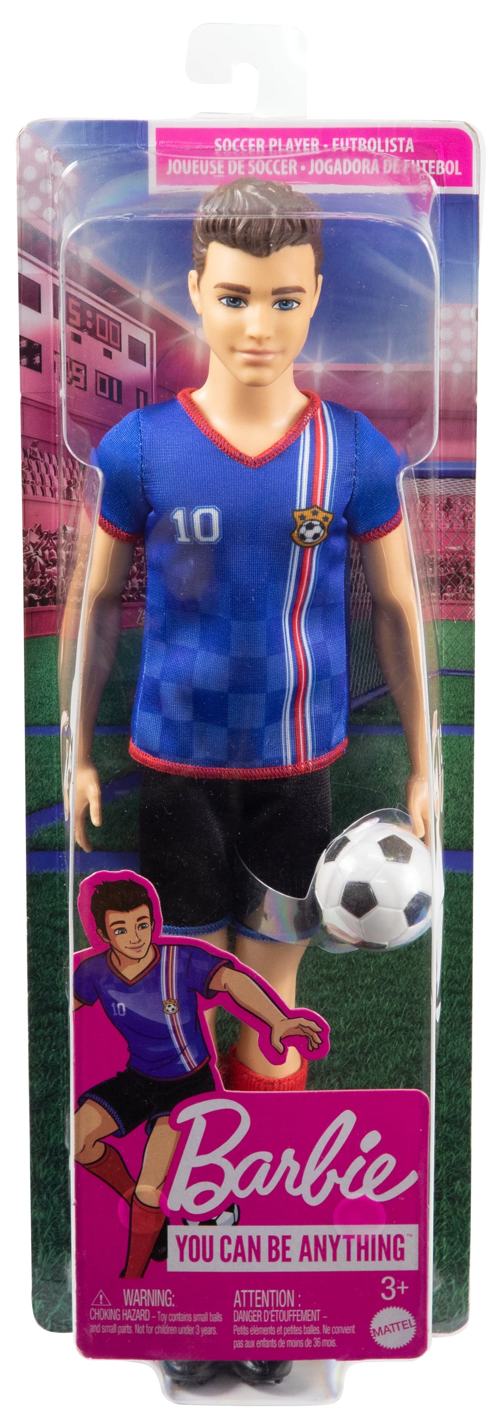 Muñeco Ken Futbolista, Pelo Corto, Equipación Con El Número 10, Balón De Fútbol, Zapatillas Con Tacos, Medias, A Partir De 3 Años