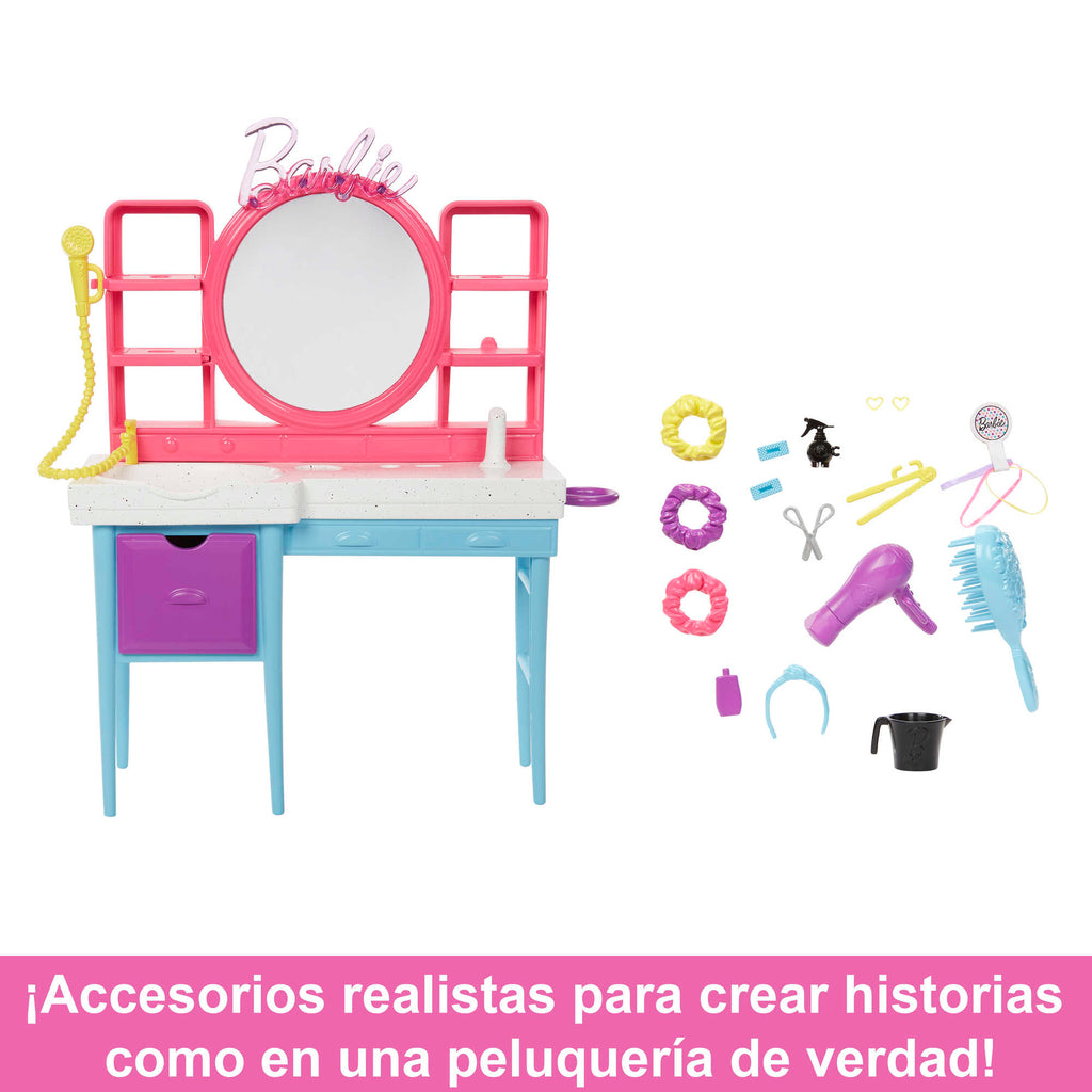 Conjunto De Juego De Muñeca Barbie Y Peluquería, Pelo Que Cambia De Color