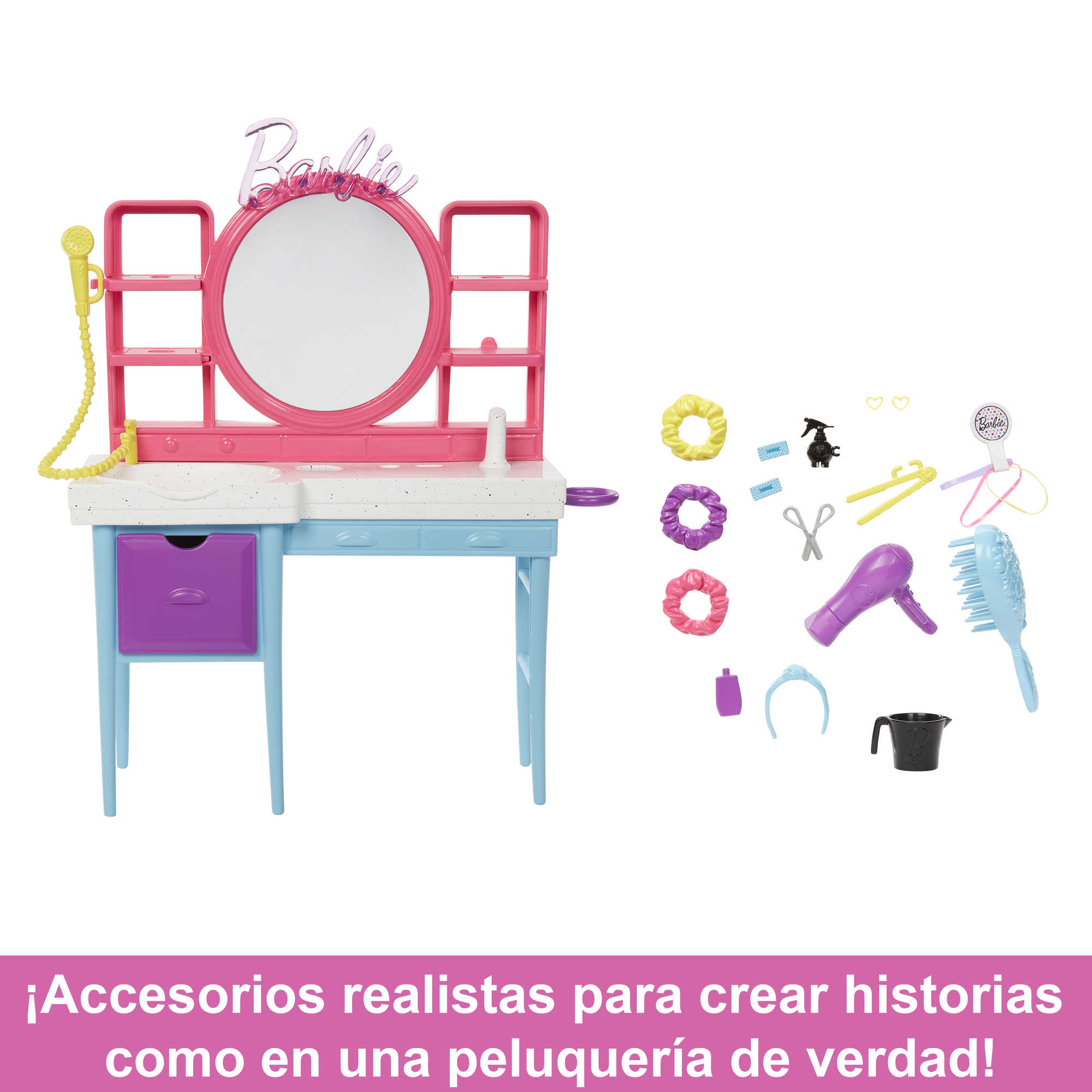 Conjunto De Juego De Muñeca Barbie Y Peluquería, Pelo Que Cambia De Color