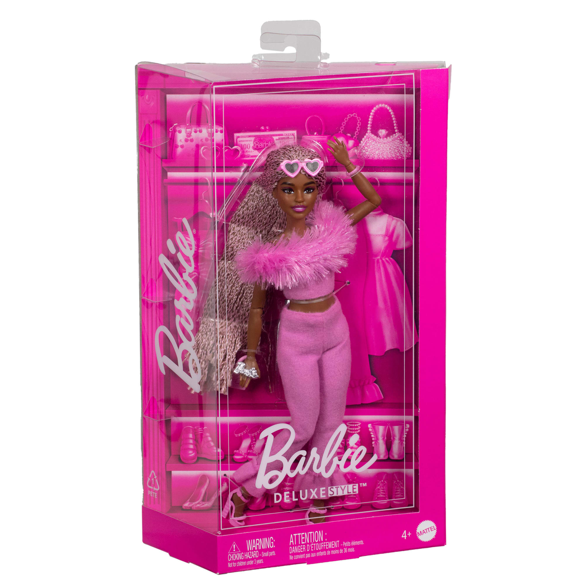 Barbie Luxe Stijl Pop Nr. 4 in Zachtroze Jumpsuit, Roze-Bruin Ingevlochten Haar