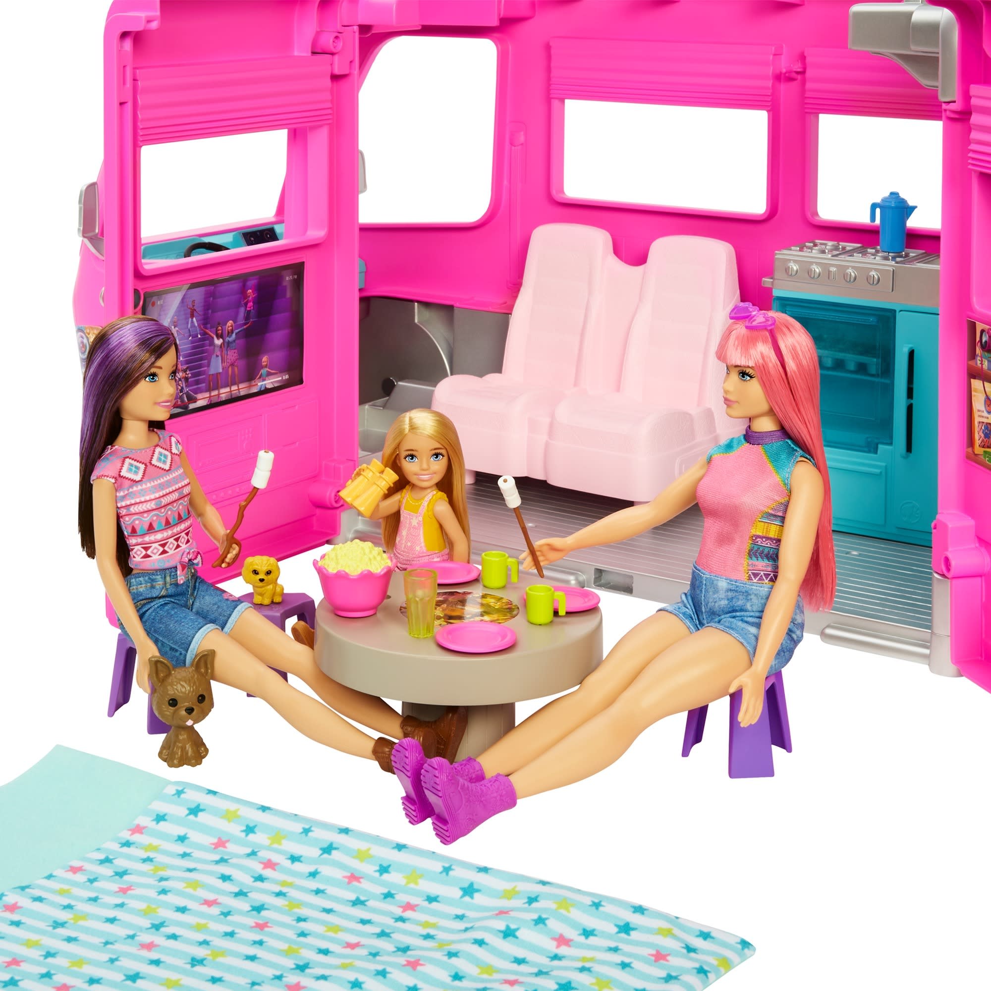 Barbie-Camping-Car Transformable De 76 Cm