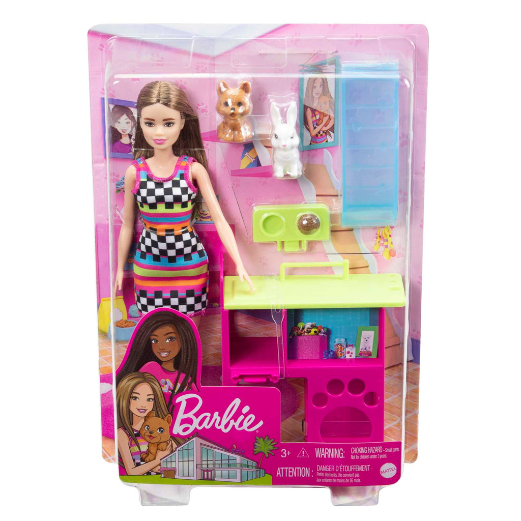 Barbie Doll and Pet Playhouse Playset with 2 Pets, Toy for 3 Year Olds & Up