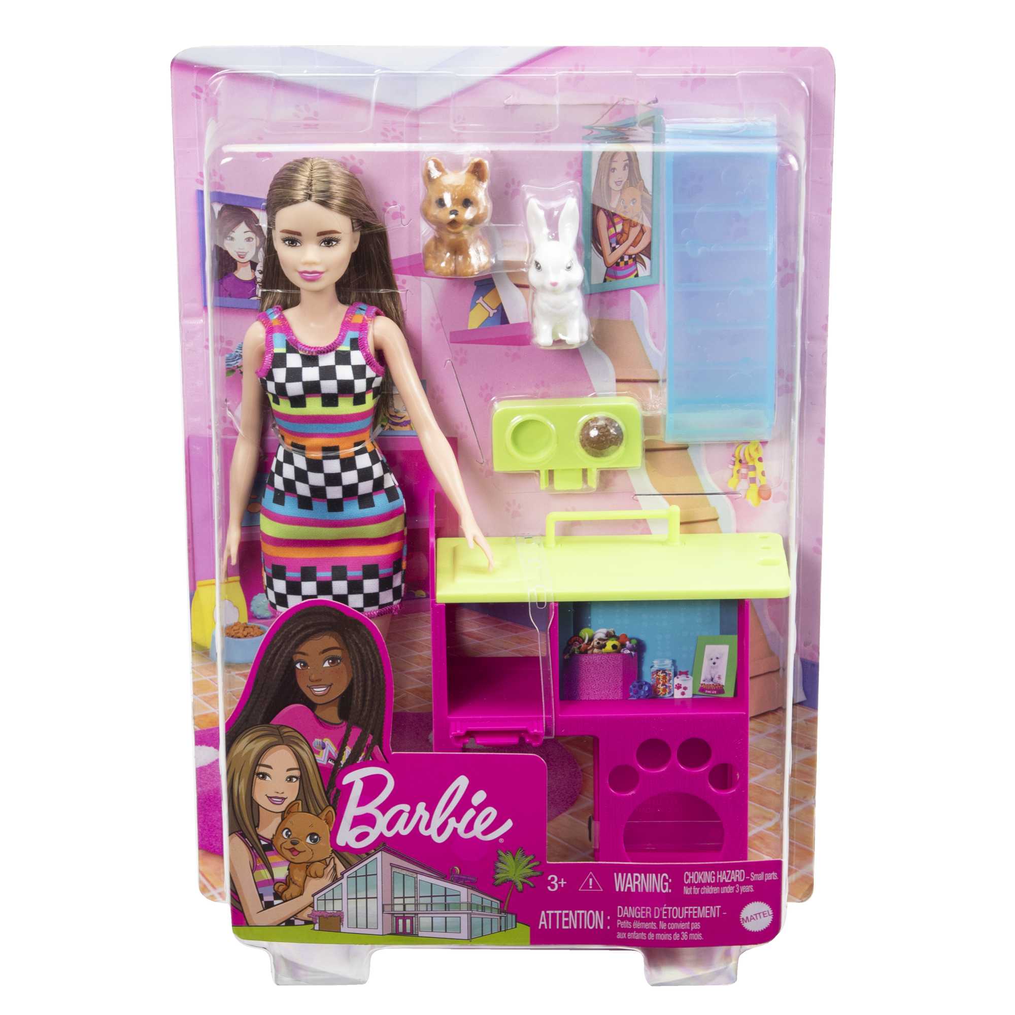 Conjunto De Juego De Barbie Con Muñeca Y Casa De Juegos Para Mascotas Con 2 Animalitos