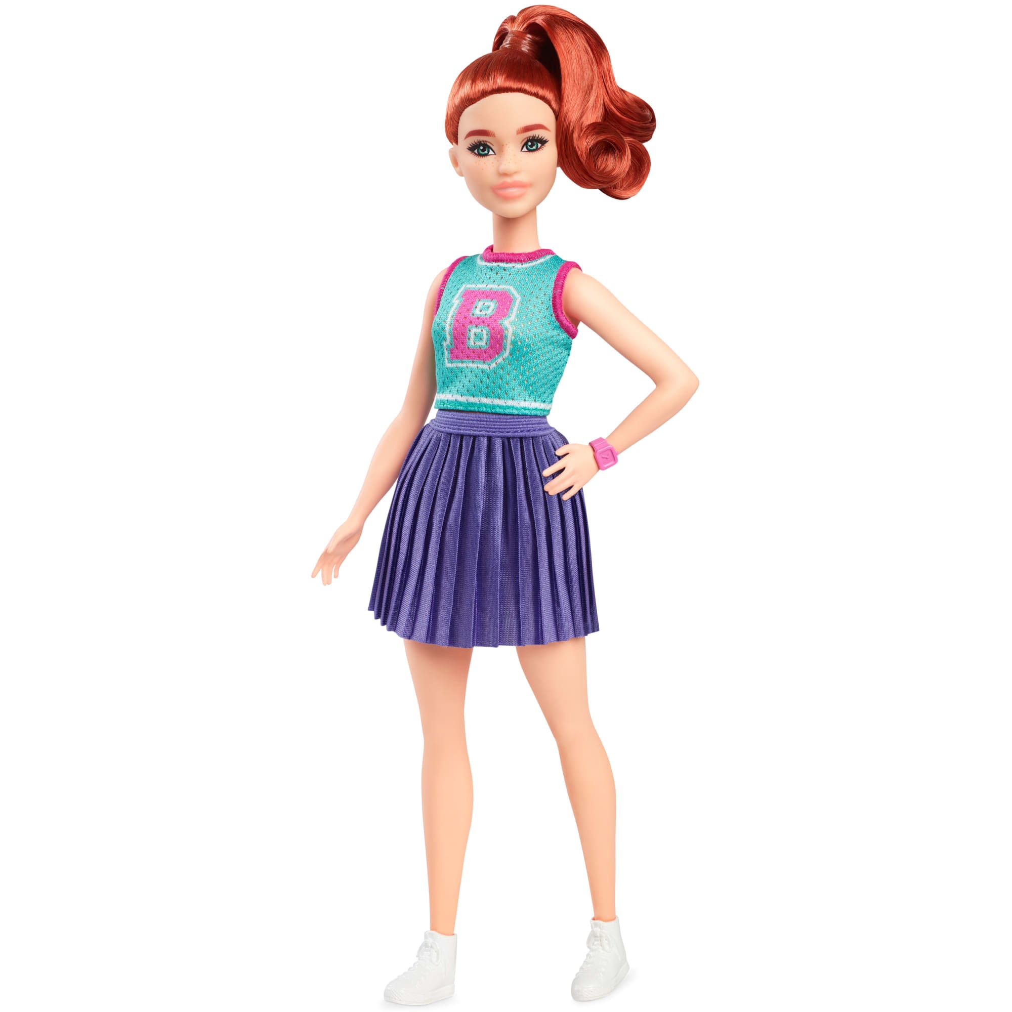 Forması Ve Pileli Mor Eteğiyle Kızıl Saçlı Barbie Fashionistas Bebek (232)