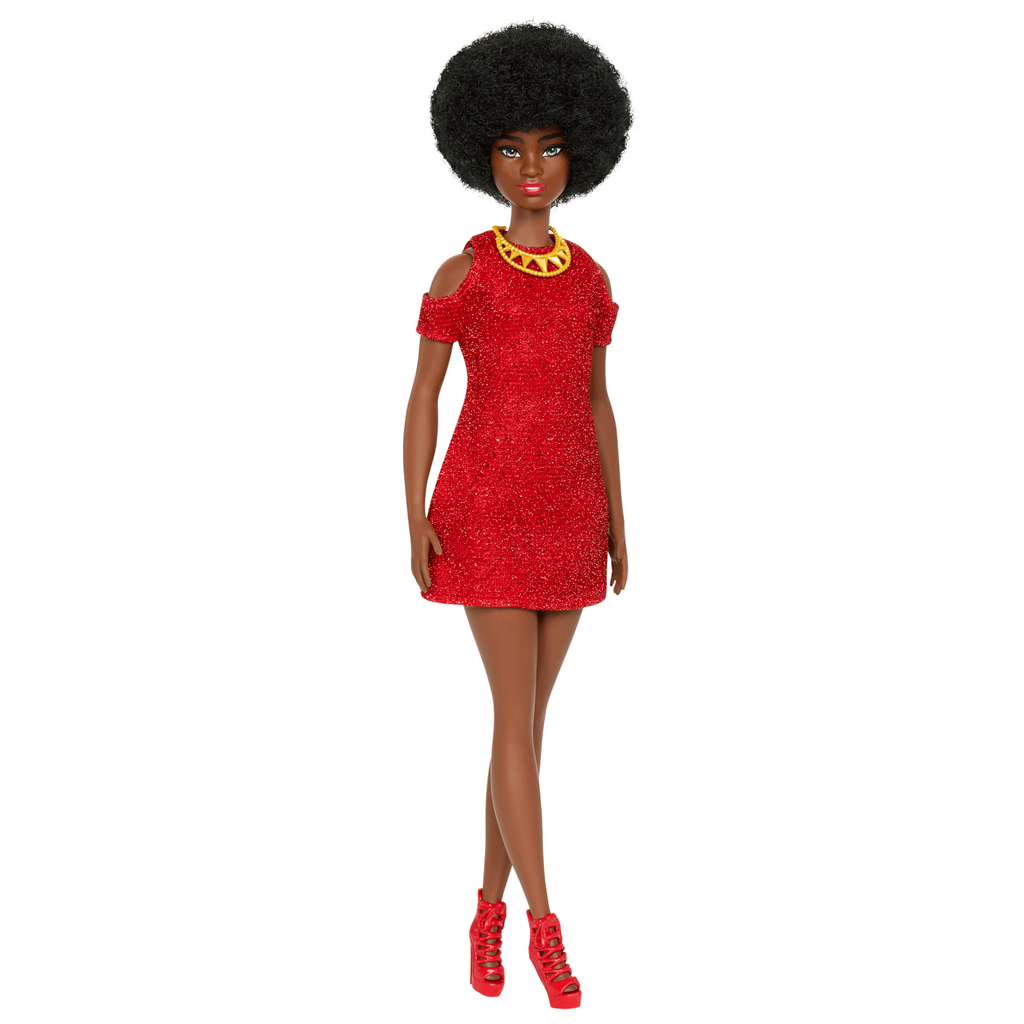 Barbie-Fashionistas 221-Poupée Avec Cheveux Noirs Et Robe Rouge