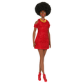 Muñeca N.221 Barbie Fashionistas Con Pelo Negro Al Natural, Un Vestido Rojo Y Accesorios, 65. Aniversario