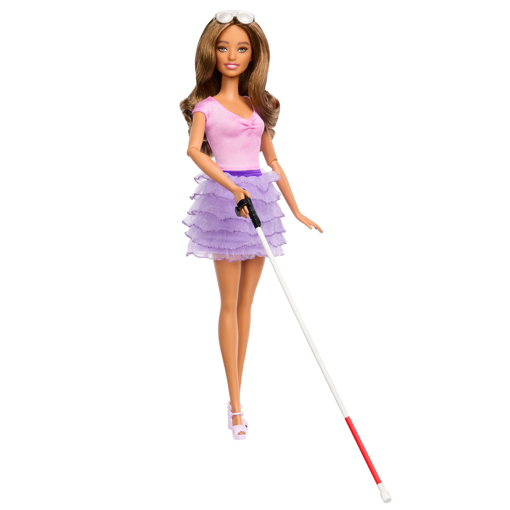 Barbie Fashionistas Puppe Nr. 228 Blinde Barbie-Puppe Mit Pastellfarbenem Outfit, Blindenstock Und Sonnenbrille