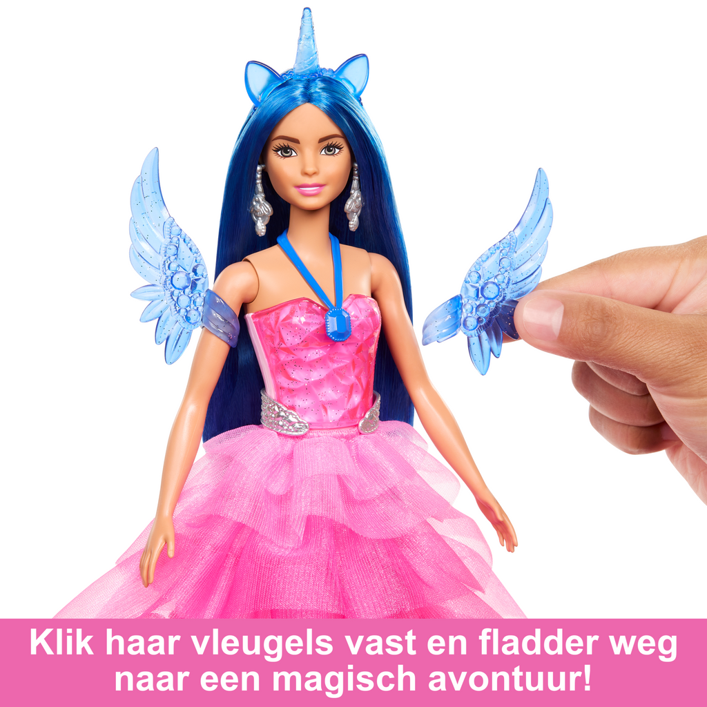 Barbie Eenhoornpop, Pop Voor 65E Verjaardag Met Blauw Haar, Roze Jurk En Alicorn